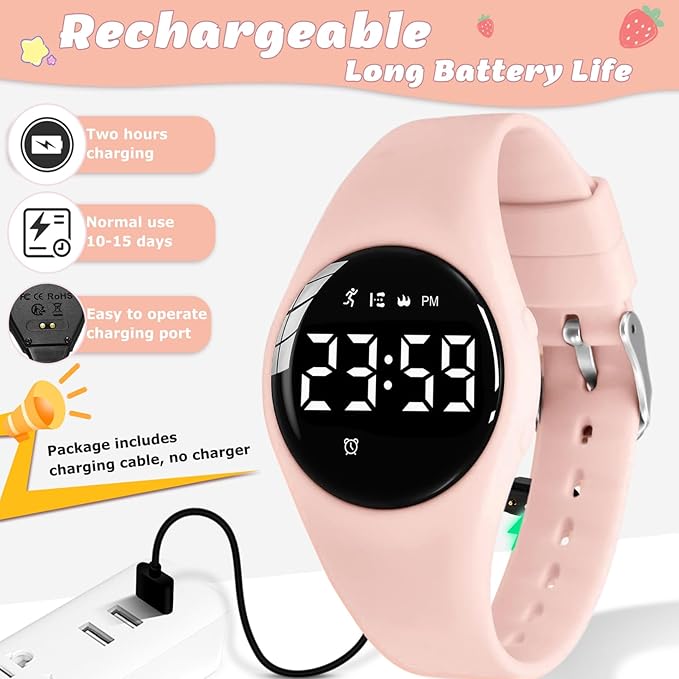 Kids Watches for Girls Boys Digital Sport Watch with Step Counter Pedometer Vibration Alarm Clock, No App Waterproof Fitness Tracker Kids Watch Boys Girls Teens Students Ages 5-16