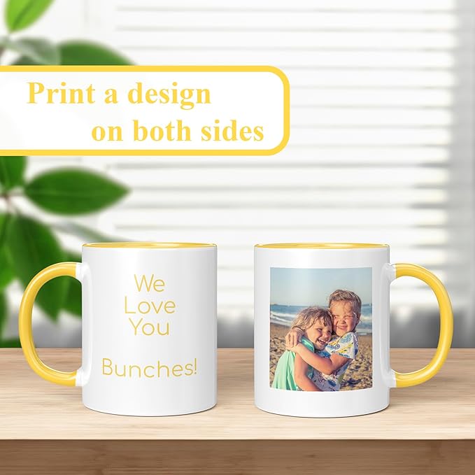 Personalized Mother's Day Coffee Mug, Custom Mum Photo Text 11 Oz Ceramic Mug, Customized Mom Gift Idea Picture Name Cup, Taza Cafe Personalizadas Fotos, Cute Gifts Mom Women Dad Men, Yellow