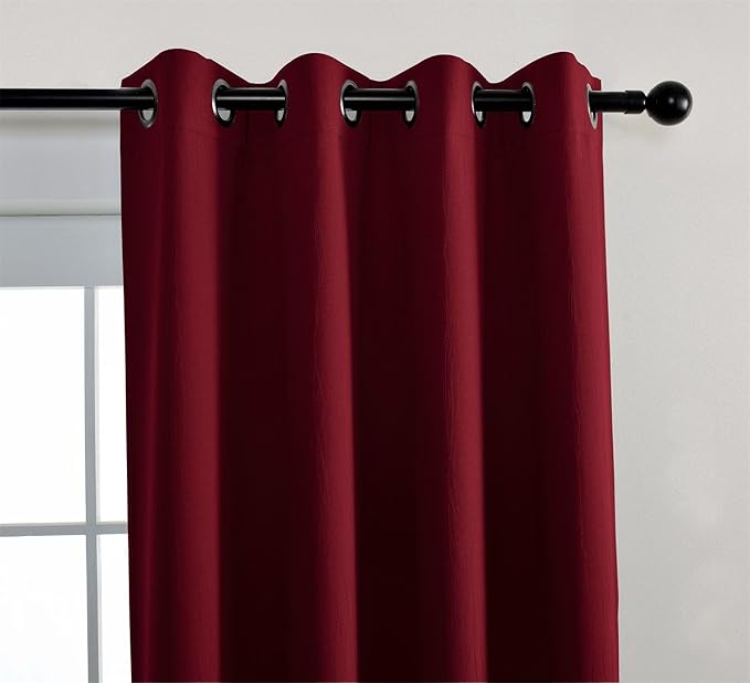 MIUCO Room Darkening Textured Blackout Curtains for Living Room 2 Panels 52x63 Inch Long Burgundy