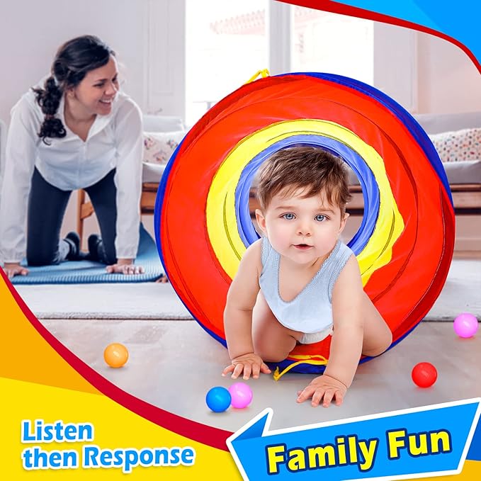 Moncoland Kids Play Tunnel Tent for Toddlers, Colorful Pop Up Crawl Toy Baby Children or Dog Cat Pets, Collapsible Gift Boy and Girl Indoor Outdoor Games (Colorful Toodler Tunnel)