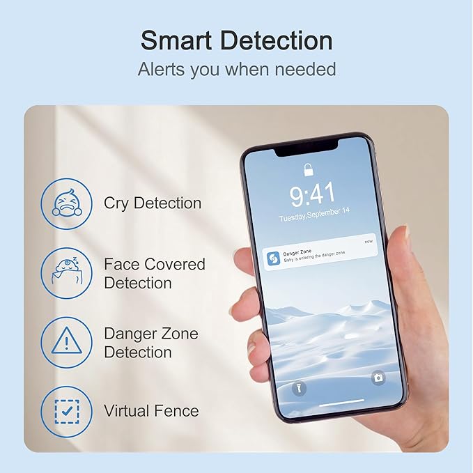 Simsky Split Screen Video Baby Monitor with 2 Cameras, Dual 4MP Cameras with 6X Zoom, 7" UHD Touch Screen Portable Audio Baby Monitor, App Remote Access, 5200mAh Battery, 32GB Local Storage