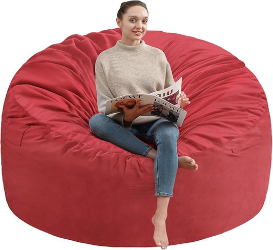 3FT Bean Bag Chair, Comfy Bean Bag Chairs with Memory Foam Filled, Fluffy Beanbag Sofa with Dutch Velvet Cover, Round BeanBag Chairs for Living Room, Playroom - Red