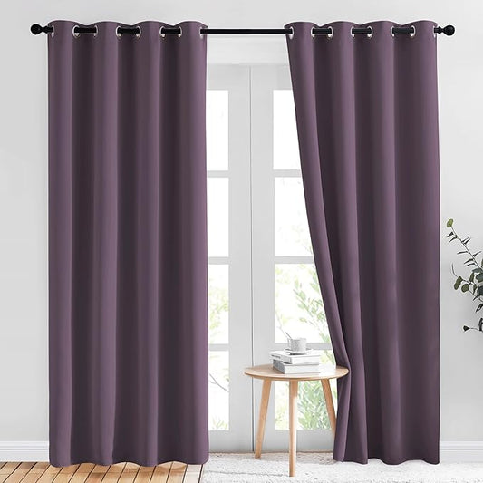 NICETOWN Plum Curtains for Living Room 84 inches Long - Plum Grommet Room Darkening Window Treatments Sound Reducing Drapes for Bedroom, 2 Panels, W52 x L84
