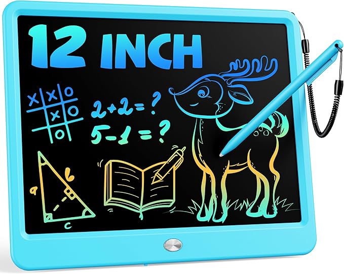 Bravokids 12 Inch LCD Writing Tablet for 3 Year Olds - Electronic Drawing Pad and Doodle Board as Educational Birthday Gifts for Girls and Boys (Blue)
