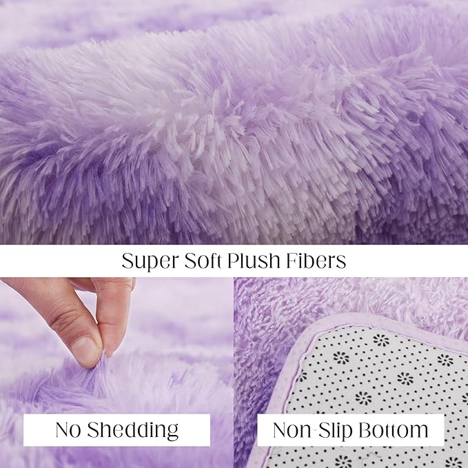 Area Rugs 8x10, Fluffy Rugs for Living Room, Ultra Soft Rugs for Bedroom, Non-Slip Indoor Carpet for Nursery, Kids Room, Playroom, Home Decor, Tie-Dyed Purple
