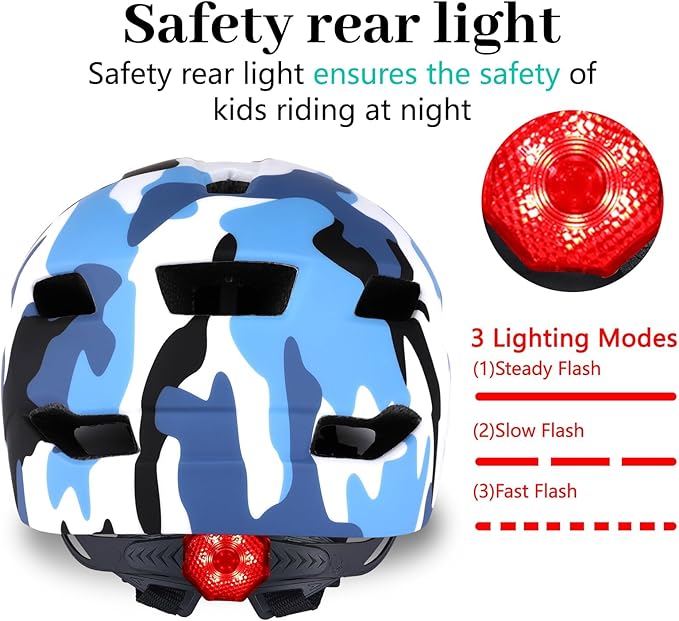 Kids Bike Helmet, Youth Toddler Boys Girls Helmets, 2 Size Adjustable for Ages 2-3-5-8-14 Years, Child Helmet with Visor and LED Light, Lightweight Multi-Sport Bicycle Scooter Cycling Helmets