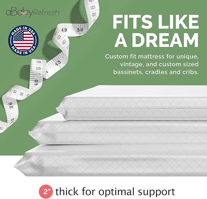 Cradle Baby Mattress and Bassinet Mattress 18x36 – 2-Inch Firm Foam Baby Bed with Waterproof Vinyl Cover – Non-Toxic Hypoallergenic Cushion Pad Replacement for Infant Bed (Multiple Standard Sizes)