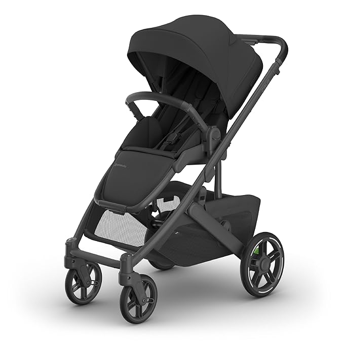 UPPAbaby Cruz V3 Stroller - from Birth + Car Seat Compatible - Full-Size, Reversible Seat - Infant Insert, Bug and Rain Shields Included - Jake (Charcoal/Carbon Frame/Black Leather)