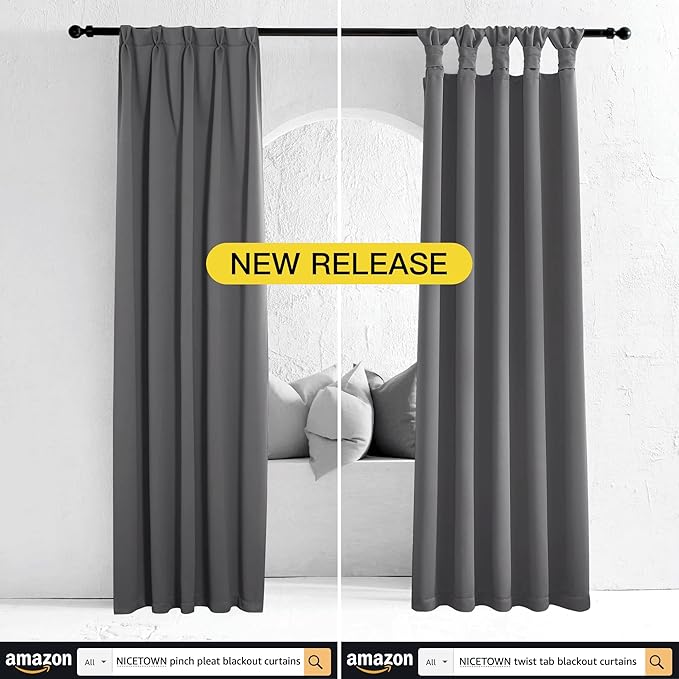 NICETOWN Blackout Window Curtains 72" L - Grommet Top Room Darkening Thermal Insulated Vertical Window Drapes Modern for Flat/Apartment (2 Panels, 46 x 72 Inch, Grey)