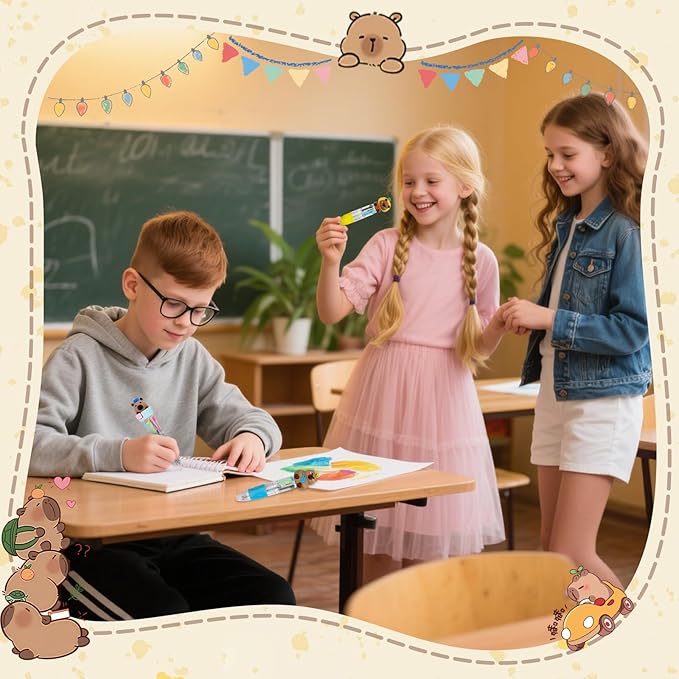 30Pcs Mini Multicolor Pens in One 4-in-1 Cute Pens Bulk for Kids, Ballpoint Pen for Birthdays and Children's Parties, Fun Gifts Assorted Ink Kawaii Pen(Capybara)