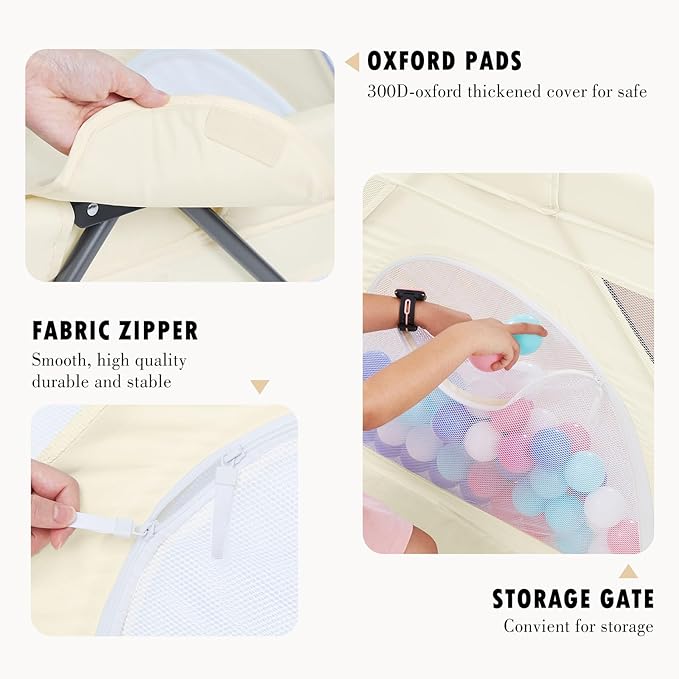 Baby Playpen Foldable, Playard for Babies and Toddlers, Portable Playpen Activity Center with 50 Balls+2 Handles for Travel, Indoor & Outdoor Play Pen with Mesh 50''x50''