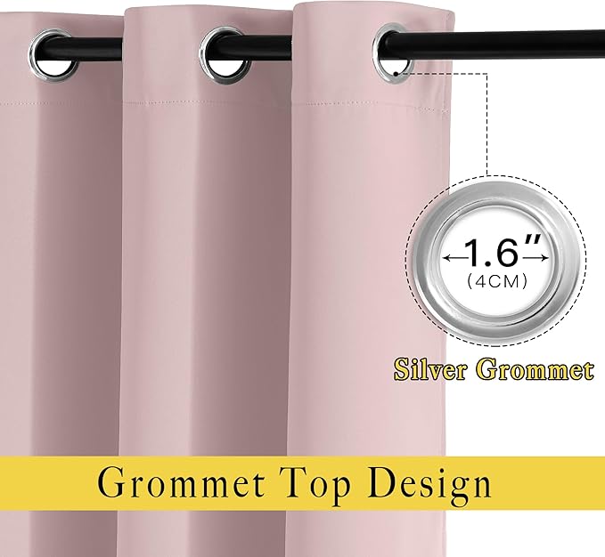 NICETOWN Blush Pink Short Curtains for Girls Room, Grommet Kitchen Window Curtains Thermal Short Drapes Room Darkening for Cafe, 2 Panels, W52 x L36