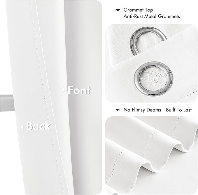 MIULEE Pure White Curtains for Bedroom Living Room 84 Inches Long 2 Panels, Thermal Insulated Room Darkening Drapes Grommet Top Solid Color Window Treatments W40 x L84 Inch