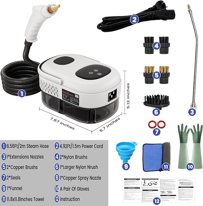 2500W Handheld Steam Cleaner,Portable Car Steamer For Auto Detailing,High-Temperature and Pressure Steam Cleaner For Home, Steam Cleaning Machine for Furniture,Kitchen,Grout,Floor,Tile (6-White)