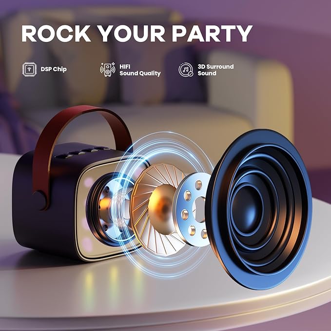 YLL Mini Karaoke Machine with 2 Wireless Microphones for Kids Adults, Portable Bluetooth Speaker, Popular Gift for 3, 4, 5, 6, 7, 8, 9, 10, 11, 12, 13+ Years Old Teens Birthday for Boys Home(Black)