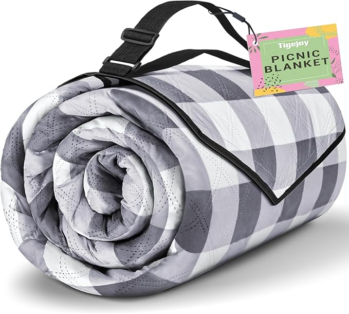 TigeJoy Extra Large Picnic Blanket Waterproof Foldable 80''x80'', Outdoor Picnic Mat Beach Blanket Sandproof for Park, Grass, Travel, Hiking, Camping Essentials, Gingham Picnic Blanket