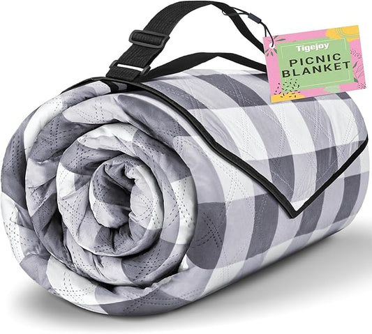 TigeJoy Extra Large Picnic Blanket Waterproof Foldable 80''x80'', Outdoor Picnic Mat Beach Blanket Sandproof for Park, Grass, Travel, Hiking, Camping Essentials, Gingham Picnic Blanket