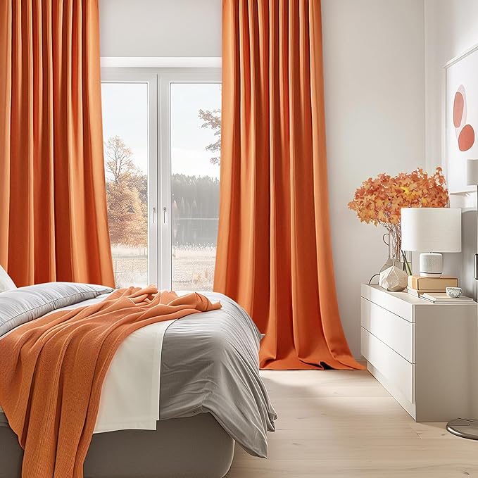 MIULEE Orange Back Tab Blackout Curtains 108 Inch Long 2 Panels Set for Living Room Bedroom Privacy, Rod Pocket/Pinch Pleated Fall Extra Long Thermal Insulated Room Darkening Light Blocking Drapes