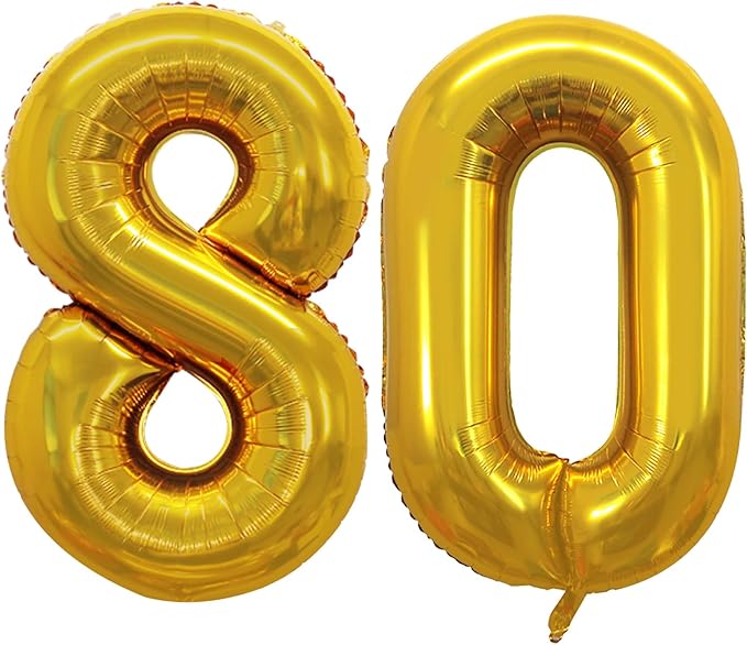 GOER Number 80 Balloons for 80th Birthday Party Decorations,42 Inch Jumbo Foil Helium Balloons for 80th Anniversary (Gold)