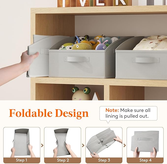 Lifewit Storage Baskets for Shelves, 6 Packs Non-woven Fabric Trapezoid Closet Organizer Bins with Handles, Foldable Clothing Containers Box for Clothes, Toy, Towel, Book, DVD, Hats, Small-Light Grey