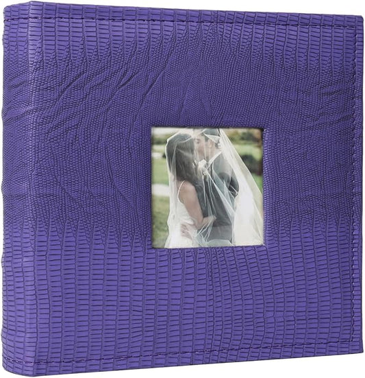 RECUTMS Photo Album with Memo Hold 100 4x6 Photos with Memo Areas, Slip in Pockets PU Leather Cover Small Photo Book with Front Window for Memories Couple Kids Family Pictures (Purple)