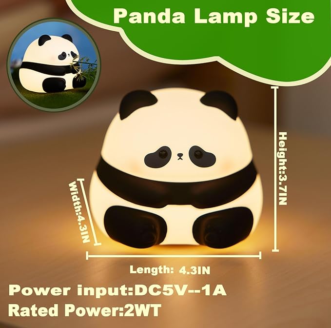 DREAMING MY DREAM Cute Panda Night Light, LED Squishy Novelty Animal Night Lamp, 3 Level Dimmable Nursery Nightlight for Breastfeeding Toddler Baby Kids Decor, Cool Gifts for Kids