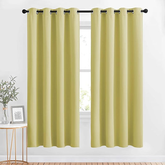NICETOWN Room Darkening Curtain Panels Grommet - Home Decorations Thermal Insulated Solid Grommet Top Room Darkening Living Room Drapes (Paler Yellow, 1 Pair, 52 x 72-Inch)
