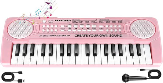 Kids Toddler Toy Piano Keyboard, 37 Key Pink Pianos for Kid Music Toys Instruments with Microphone for 3 4 5 6 7 8 Year Old Girl Boy Birthday/Christmas Day Gift