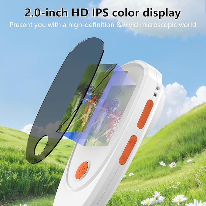 Magnifying Glass for Kids, Digital Microscope with 2.0" IPS Screen,500X,8 Adjustable LEDs,Handheld Microscope for Insect Plant Leaf,Coin Magnifying Glass and Small Fonts,USB Connection to PC