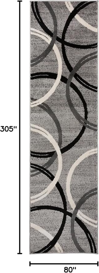 Rugshop Modern Wavy Circles Design Runner Rug 2'7" x 10' Gray