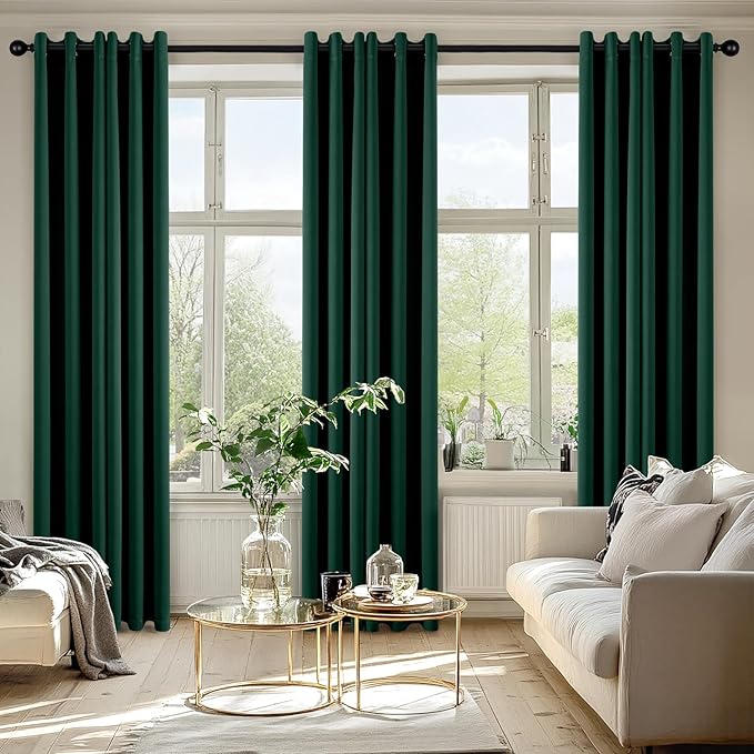 MIULEE Hunter Green Blackout Curtains for Bedroom Living Room 84 Inches Long 2 Panels, Thermal Insulated Room Darkening Drapes Solid Grommet Noise Reduction Emerald Green Christmas Curtains 40x84 Inch