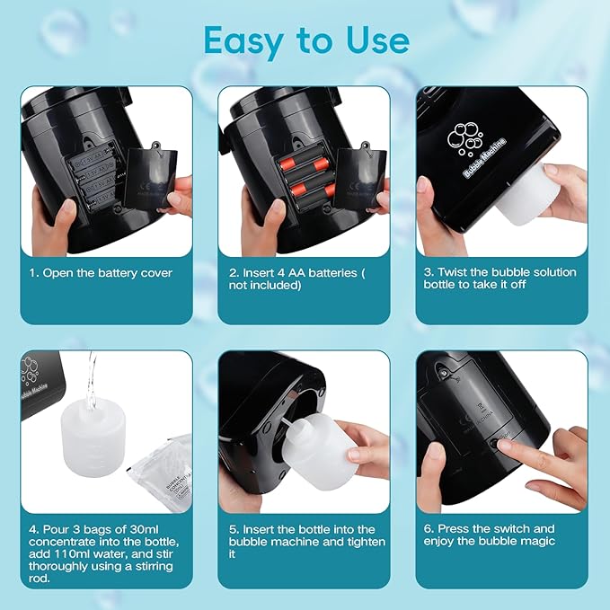 Bubble Machine Automatic Bubble Blower for Kids Batteries Operated Portable Bubble Maker Electric Bubble Machine Adjust Angle by 90° Indoor Outdoor Toy for Birthday Party Wedding (Portable Black)