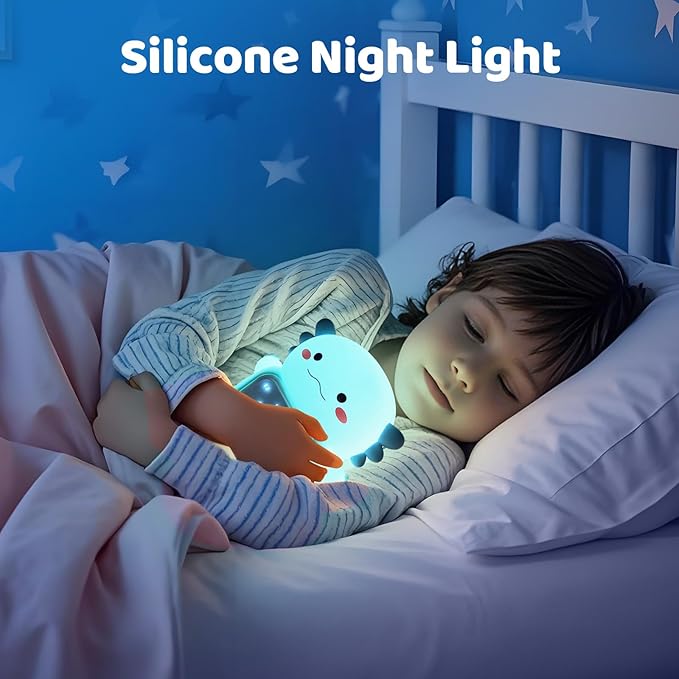 Axolotl Alarm Clock with Night Light for Kids, Rechargeable Silicone Lamp Time to Wake Clock Cute Animal Tabletop Lamp, Perfect Sleep Companion for Boys Girls, Blue