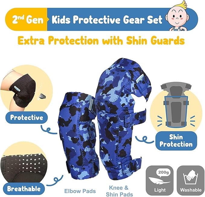 Soft-Style Kids Knee and Elbow Pads with Bike Gloves, Flexible Impact-Resistant Gear for Ages 2-11, Designed for Balance Bikes, Roller-Skating, and Skateboarding