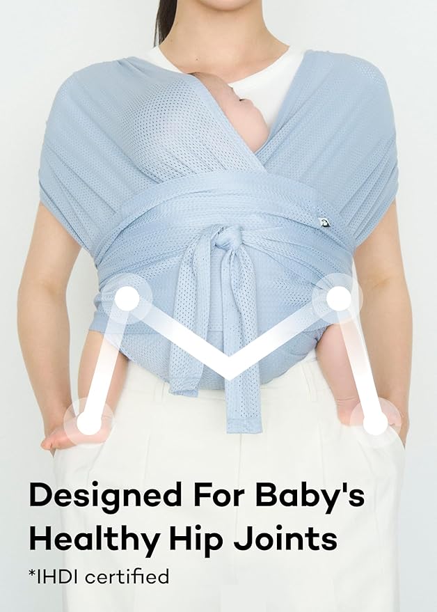 Konny Baby Carrier Flex AirMesh with Head Support- Adjustable, Easy to Wear Baby Wrap Sling, Perfect for Newborn Babies Essentials up to 44 lbs (XS-XL) - Mint Grey