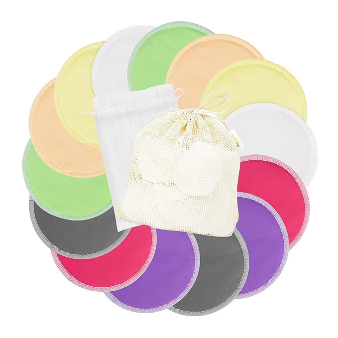 wegreeco Nursing Breast Pads (14 Pack) + Laundry Bag & Storage Bag, 2 Sizes: 3.9/4.7 inch - Washable & Reusable Breastfeeding Nursing Pads (Passion, Large, Heavy Flow Use)