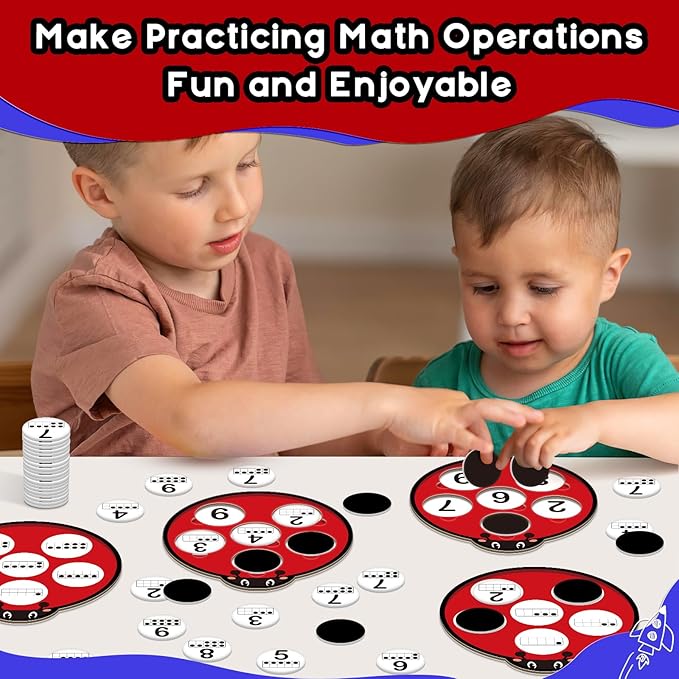 Math Games for Kids, Math Manipulatives Kindergarten Preschool Counting Toys, Ten Frame Set Addition and Subtraction Flash Cards Matching Bingo Number Games Homeschool Classroom Must Haves