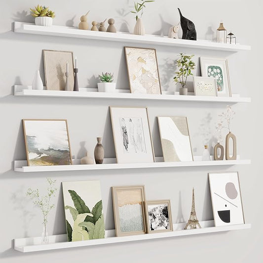 Picture Ledge Shelf for Wall, Floating Shelves Set of 4, 48 Inch Long Nursery Book Shelves for Toys Storage, Kids Bookshelf Wall Mounted for Books Photo Frames, White