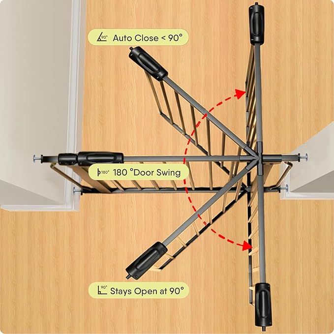 Walk Through Baby & Dog Gate 29-34 Inch, Tension Mounted No Drilling, Indoor Safety Gate for Stairs & Doorways, Metal Design for Kids and Pets, Black