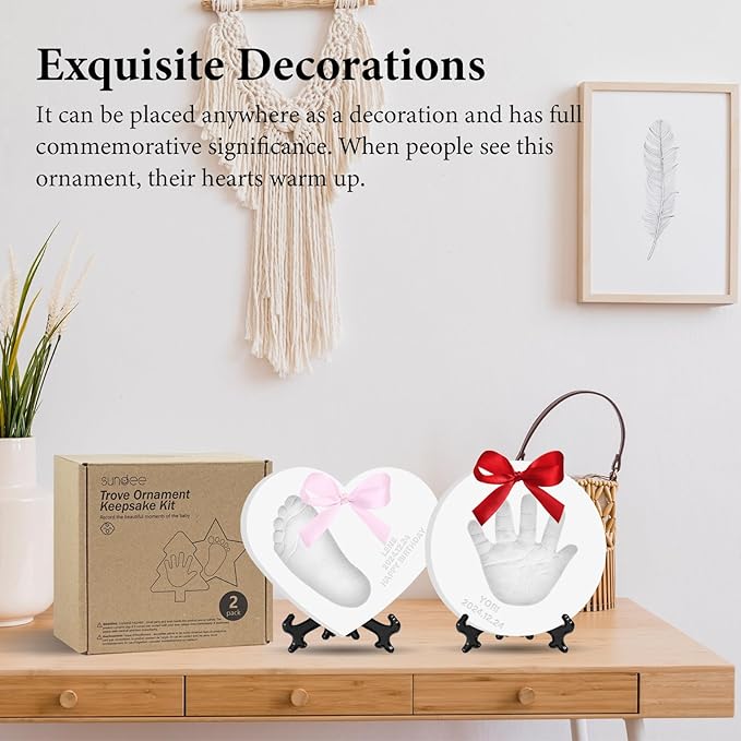 Baby Hand & Footprint Keepsake Kit - Personalized Handprint Footprint Ornament for Newborn Babies, New Mom Gifts, Baby Shower & Registry, Nursery Picture Frame, Pet Paw Print Ornament