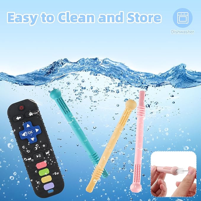Teething Toys for Babies 0-6 6-12 12-18 Months Bpa Free Teething Sticks and Remote Teether for Babies Baby Sensory Chew Toys for Infants 0-18 Months