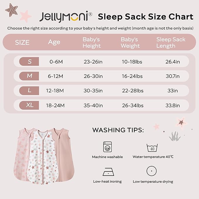 JELLYMONI Baby Sleep Sack 0-6 Months 0.5 Tog Wearable Blanket for Baby, 100% Cotton 3 Pack Infant Toddler Sleeping Sack Lightweight Soft 2-Way Zipper Sleepsack