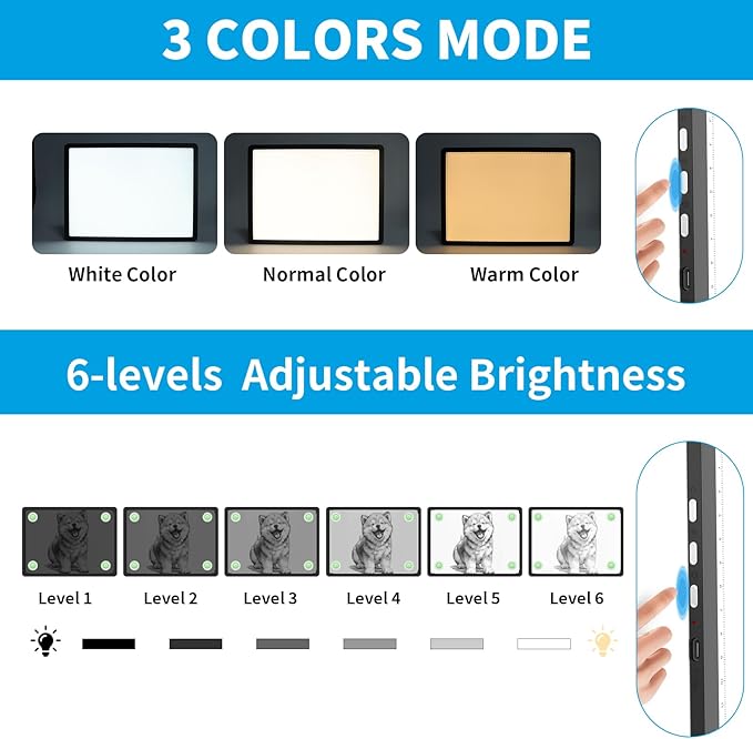 Phylosal Magnetic A4 Light Pad, Super Bright Light Box with Side Button, Diamond Art Light Board, Lightbox for Tracing and Drawing, USB Power Artcraft Light Table for Sketching, Weeding Vinyl (Black)