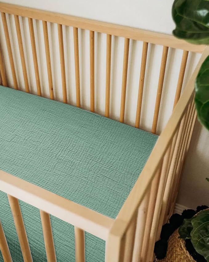 Bassinet Sheet for Baby Boy and Girl, Fitted Sheets for Rectangle, Oval, Hourglass Bassinet Mattress, Muslin Moses Basket Sheets with Neutral Style (Roman Green)