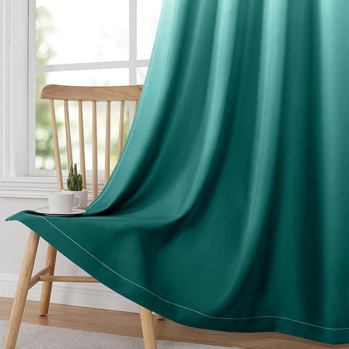 HOMEIDEAS Teal Ombre Blackout Curtains 52 X 63 Inch Length Gradient Room Darkening Thermal Insulated Energy Saving Grommet 2 Panels Window Drapes for Living Room, Bedroom