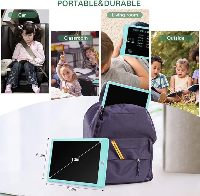 TEKFUN Toys for Girls Boys 10IN LCD Writing Tablet, Magic Doodle Board with Anti-Lost Stylus, Mess Free Coloring for Toddlers Drawing Pad, Toddler Travel Car Plane Trip Toys Gifts (Yellow)