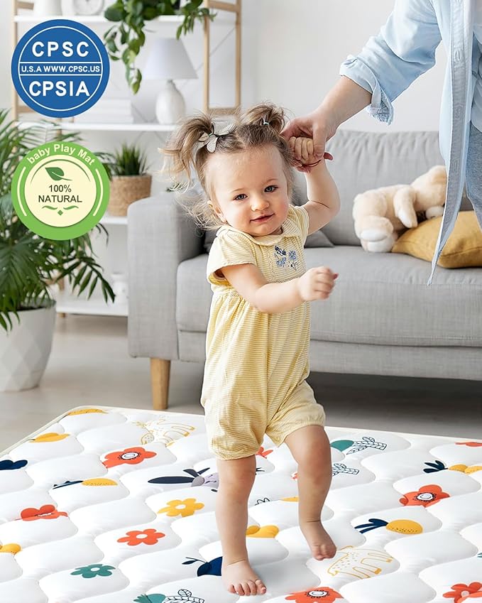 Odorless Premium Foam Baby Play Mat 71" x 59", Soft Microfiber Fabric Crawling Mat for Floor- Comfortable and Hypoallergenic, Non-Slip Cushioned Floor Playpen mat for Infants,Babies,Toddlers