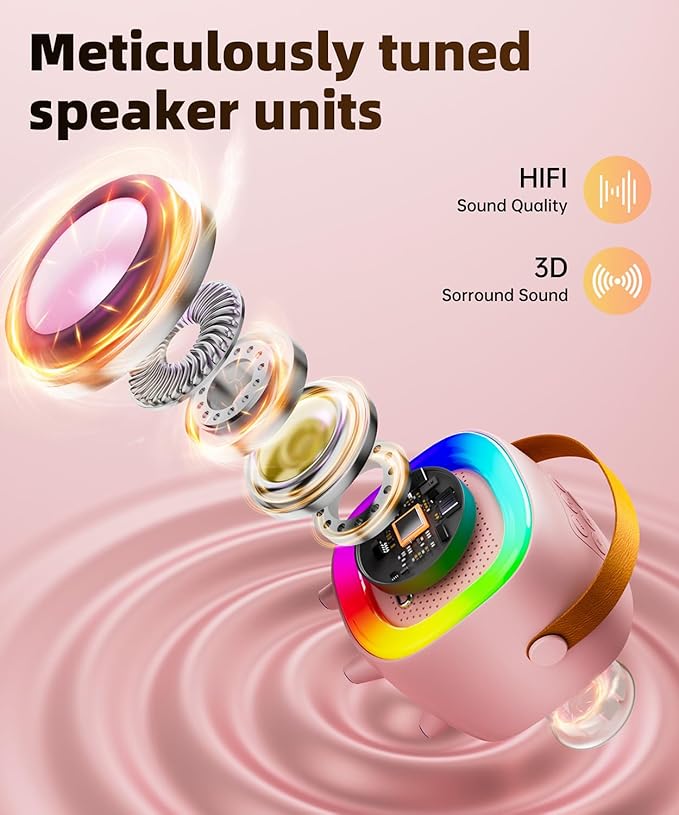 Mini Karaoke Machine Speaker for Kids Adults, Portable Bluetooth with 2 Wireless Microphones, Christmas Birthday Gift Ideas for Toys for Teens Boys and Girls Aged 4, 5, 6, 7, 8, 9, 10, 11, 12+