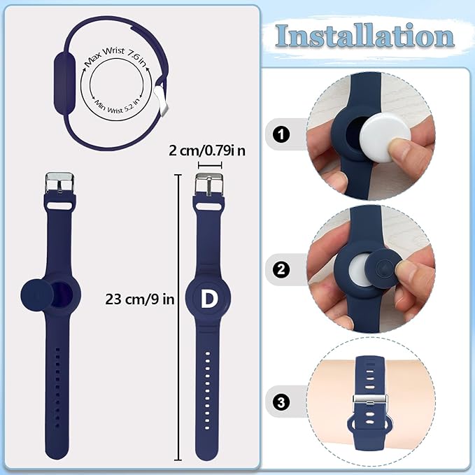 Waterproof Bracelet for AirTag Kids, Personalized Initial Letter Hidden Holder Compatible with Air Tag, Silicone Case for Airtag Adjustable Anti-Lost GPS Tracker for Toddler Child Elder, D