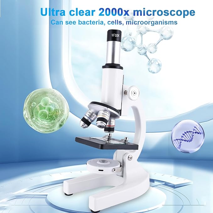 Microscope for Kids 40X-2000X, Microscope for Children 8-12 Years Old with LED Fill Light, Slides and specimens Ideal for School Labs Homeschooling
